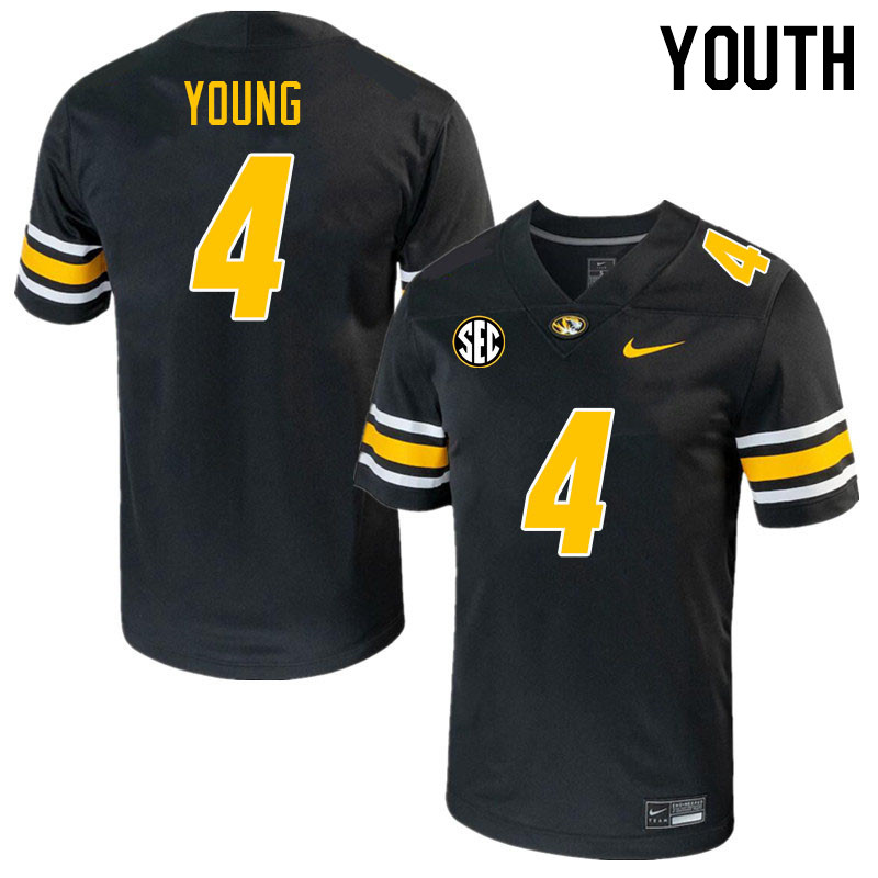 Youth #4 Elijah Young Missouri Tigers College 2023 Football Stitched Jerseys Sale-Black